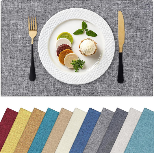 Homaxy Cloths Placemats for Dining Table Set of 6, Heat Resistant Washable Cotton Linen Blend Table Mats, Easy to Clean Place Mats for Indoor Outdoor Party Kitchen Decoration, 13" x 19", Dark Grey