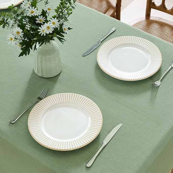 JIALE Spring Tablecloth, Heavy Duty Linen Style Textured Table Cloth Rectangle Tables, Wrinkle-Free Washable Waterproof Table Cover for Kitchen, Dining, Parties, 55"x90", Sage Green