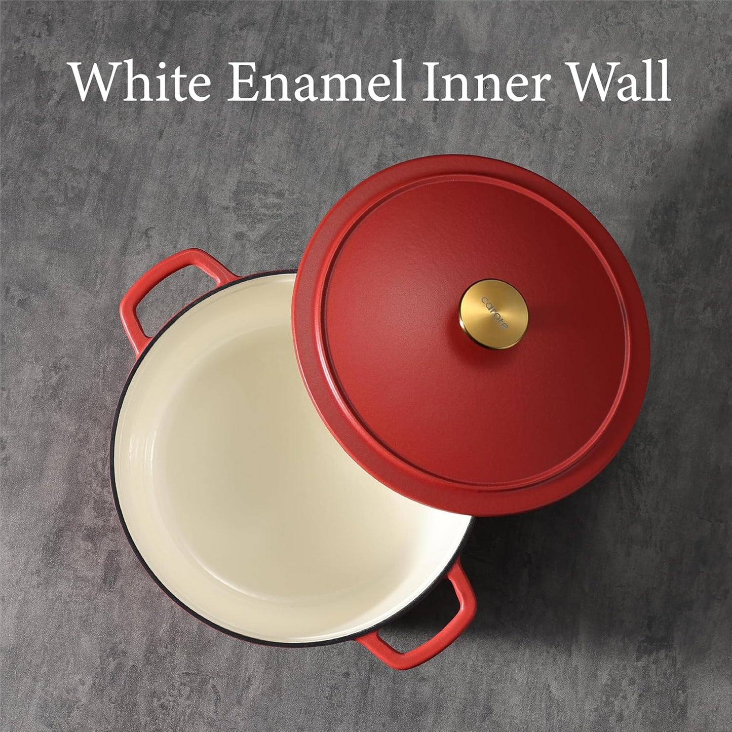 CAROTE Enameled Cast Iron Dutch Oven Pot with Lid, Enameled Dutch Oven for Sourdough Bread Baking, Braising, Stews, Dual Handles, Heavy-Duty Cast Iron Pot, 5QT, Red