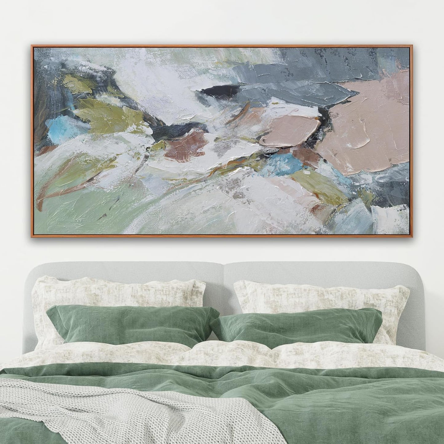 Pink Abstract Painting Large Wall Art Living Room Decor Green Canvas Print Colorful Abstract Wall Art For Living Room Home Office Decoration 30x60 Inch