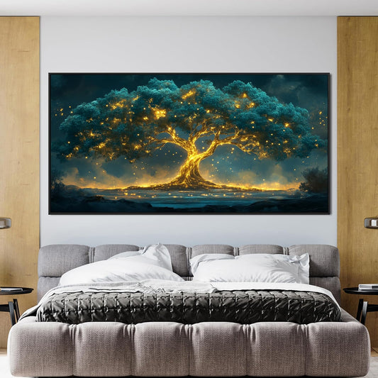 Canvas Framed Wall Art Decor Artwork for Walls Oversized Green Gold Wall Art Prints Large Tree of Life Wall Art for Living Room Canvas Art Wall Decor Modern Home Office Aesthetic Wall Art Decor 29" x 58"