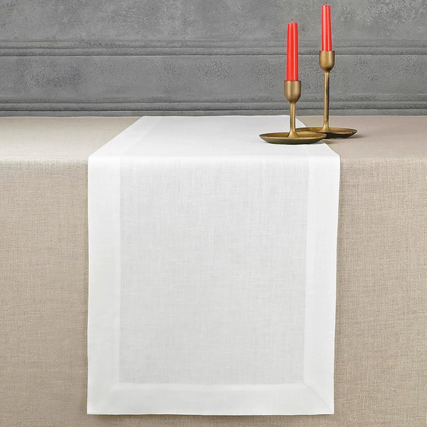 D'Moksha Homes Linen White Table Runner 144 Inches Long - 100% Pure Linen Extra Long Table Runner 14 x 144 Inch for Fall, Autumn and Halloween - Machine Washable