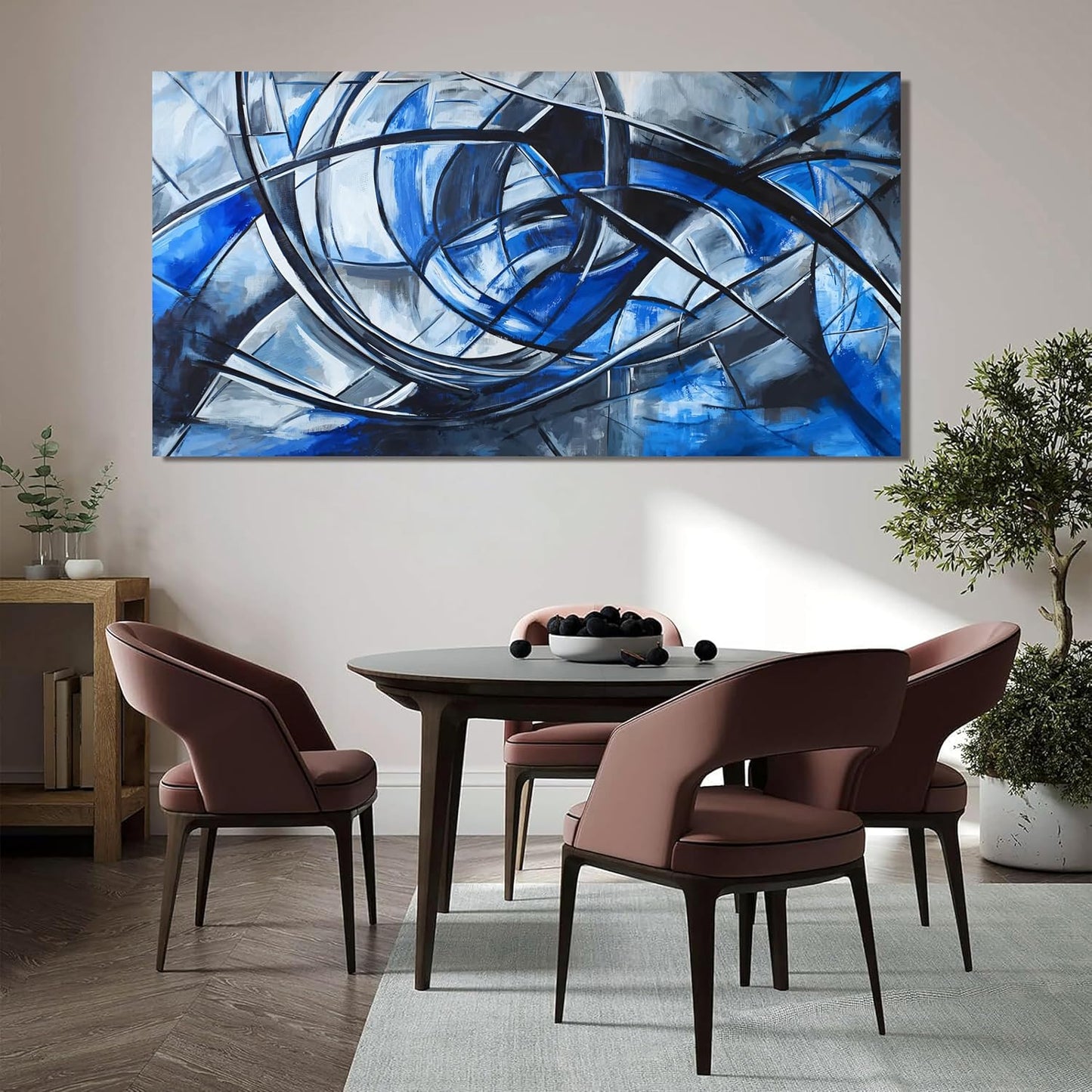 Abstract Wall Art Decor Modern Wall Art Pictures for Living Room Abstract Canvas Art Wall Decor Large Blue Wall Art Prints Artwork for Walls Black and White Wall Art Decor Home Office Decor 24" X 48"