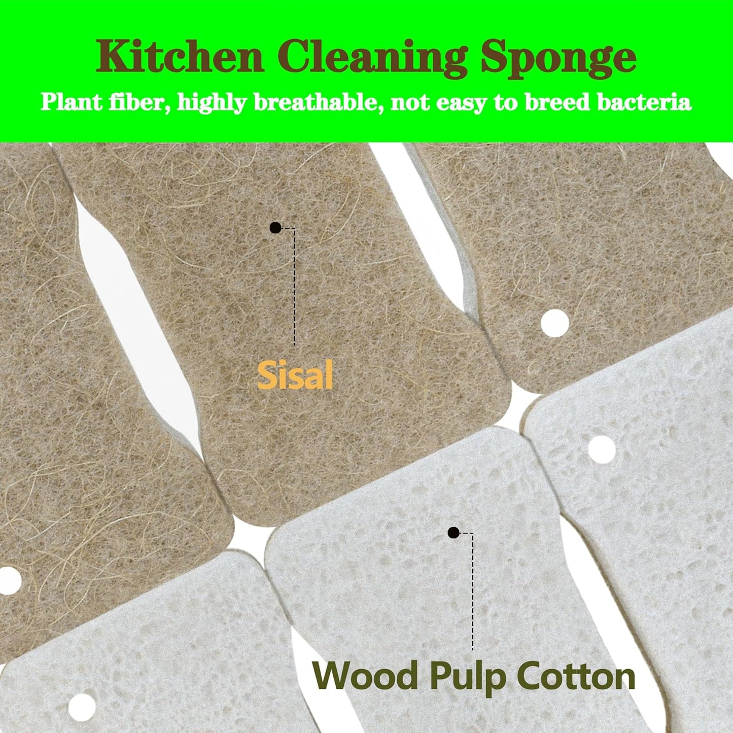 Organic Compostable Biodegradable Cellulose Sponges for Cleaning Kitchen Dishes/Sink/Pot/Potato, 10 Pack