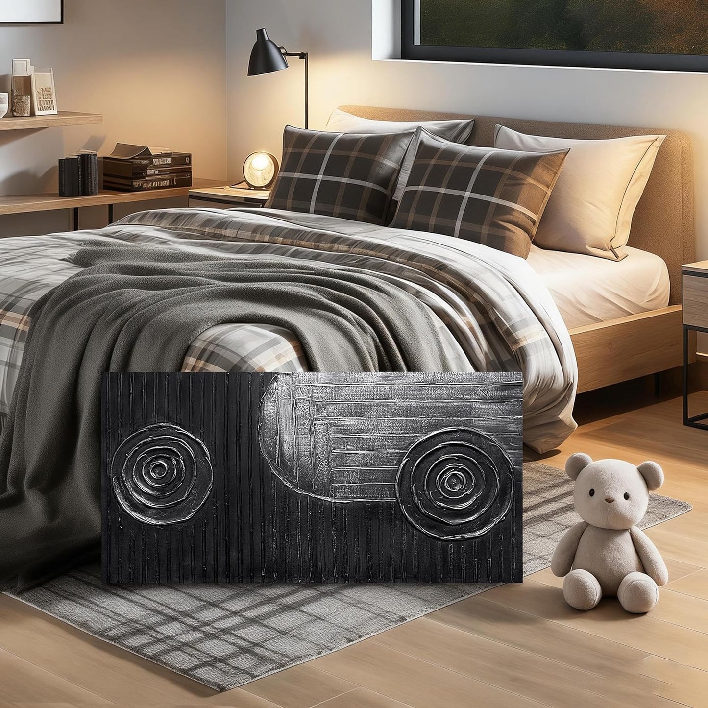 Abstract Oil Painting Wall Art Bedroom Black and Silver Canvas Wall Art for Living Room Circles Pictures Wall Decor for Kitchen Size 20 x 40 Inch