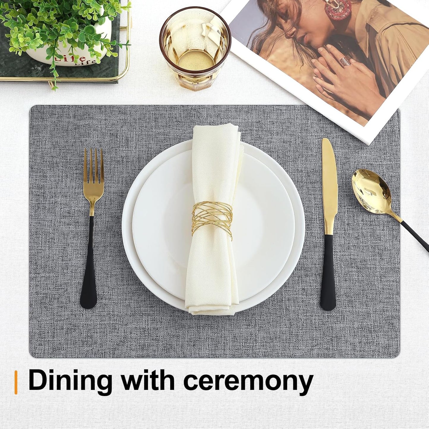 Homaxy Cloths Placemats for Dining Table Set of 4, Heat Resistant Washable Cotton Linen Blend Table Mats, Easy to Clean Place Mats for Indoor Outdoor Party Kitchen Decoration, 13" x 19", Dark Grey