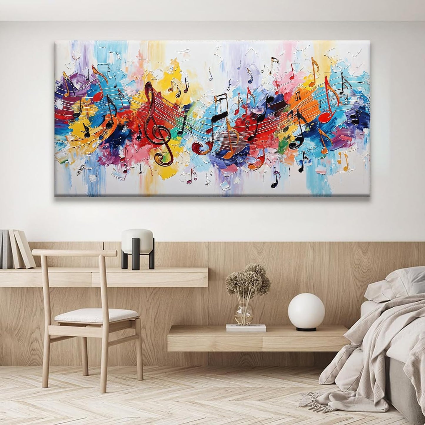 Suconvng Abstract Wall Art For Living Room Colorful Musical Note Canvas Art Wall Decor Large Wall Art Print Abstract Art Painting Print For Home Bedroom Decor Hotel Artwork 29 X 58 Inch