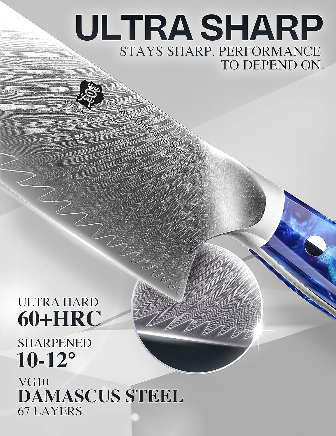 WILDMOK Kitchen Knife Set, 3 Piece Damascus Steel Professional Chef Knife Set with Ultra Sharp Blade & Resin Handle -Kitchen Knife Set 3 Pcs