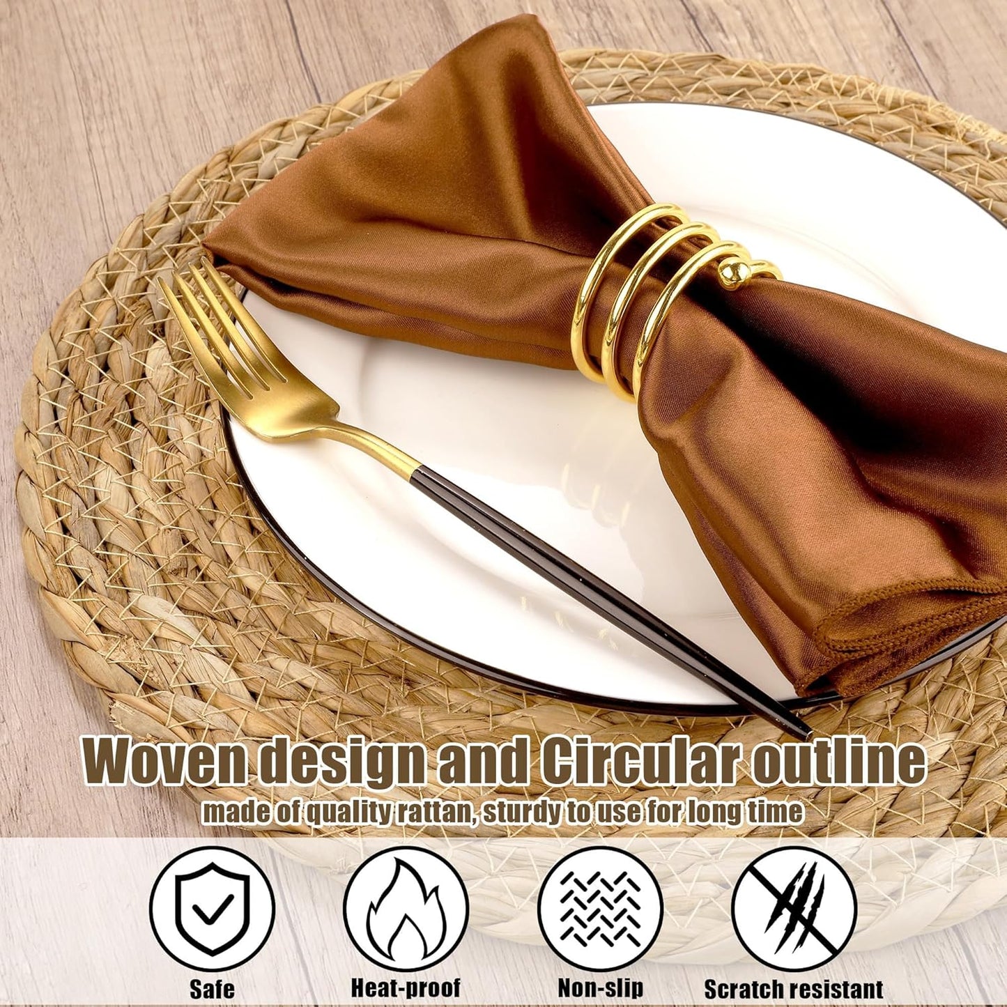 Set of 36 Round Woven Placemats 13.8 Inch Bulrush Placemats Natural Handwoven Boho Rattan Wicker Table Mats for Farmhouse & Home Dining