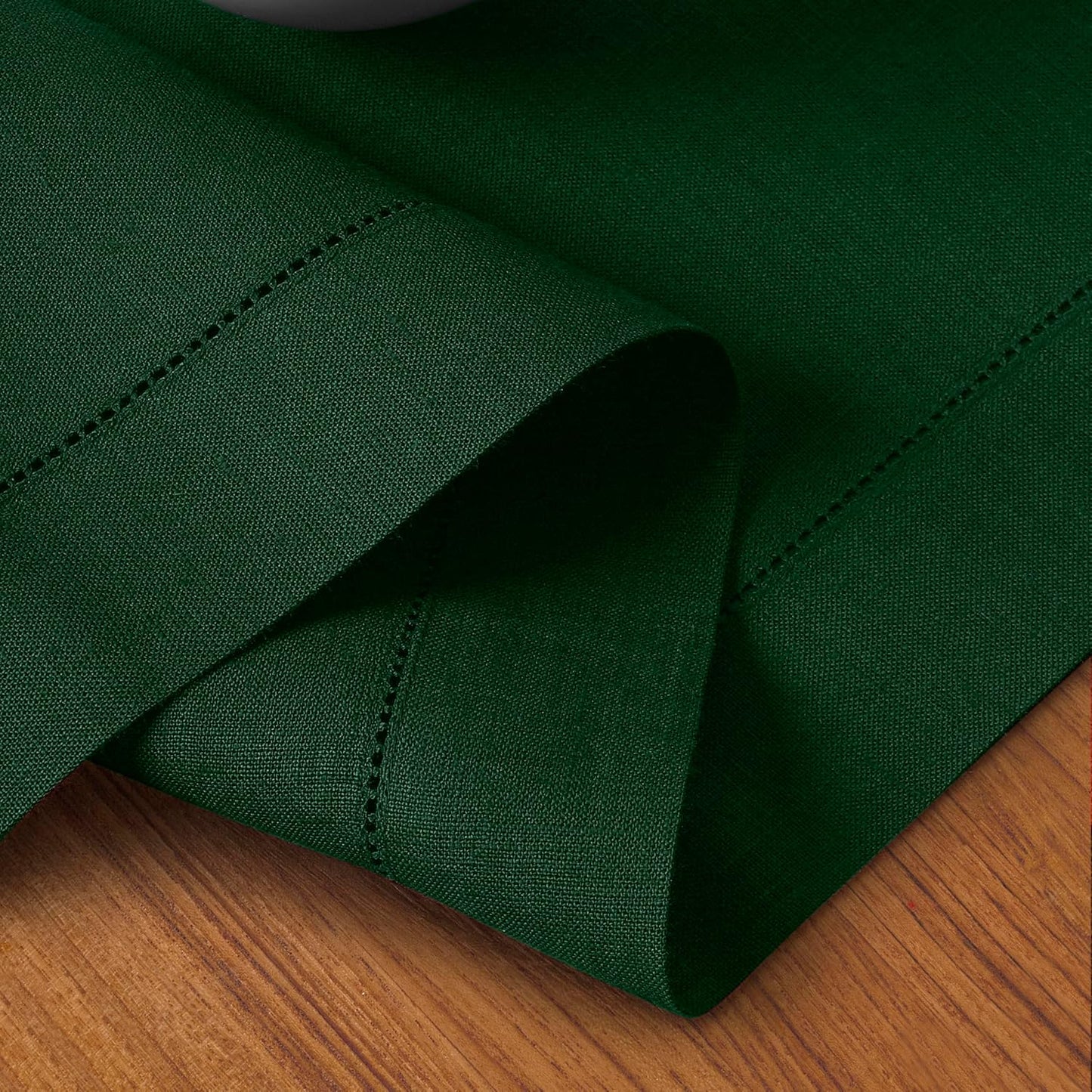 D'Moksha Homes Linen Forest Green Table Runner 132 Inches Long - 100% Pure Linen Extra Long Table Runner 14 x 132 Inch for Fall, Autumn and Halloween - Classic Hemstitch