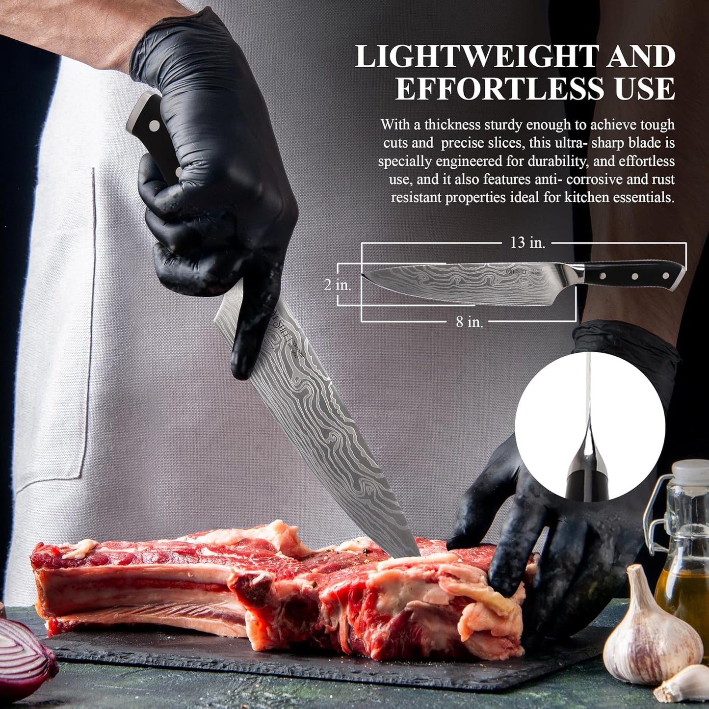 8 Inch Japanese Chef Knife - Professional Stainless Steel Kitchen Knife, Chef's Knives with Ergonomic Handle - Strong, Sharp Edge - Tool for Cutting, Carving, Slicing - Luxury Gift Box