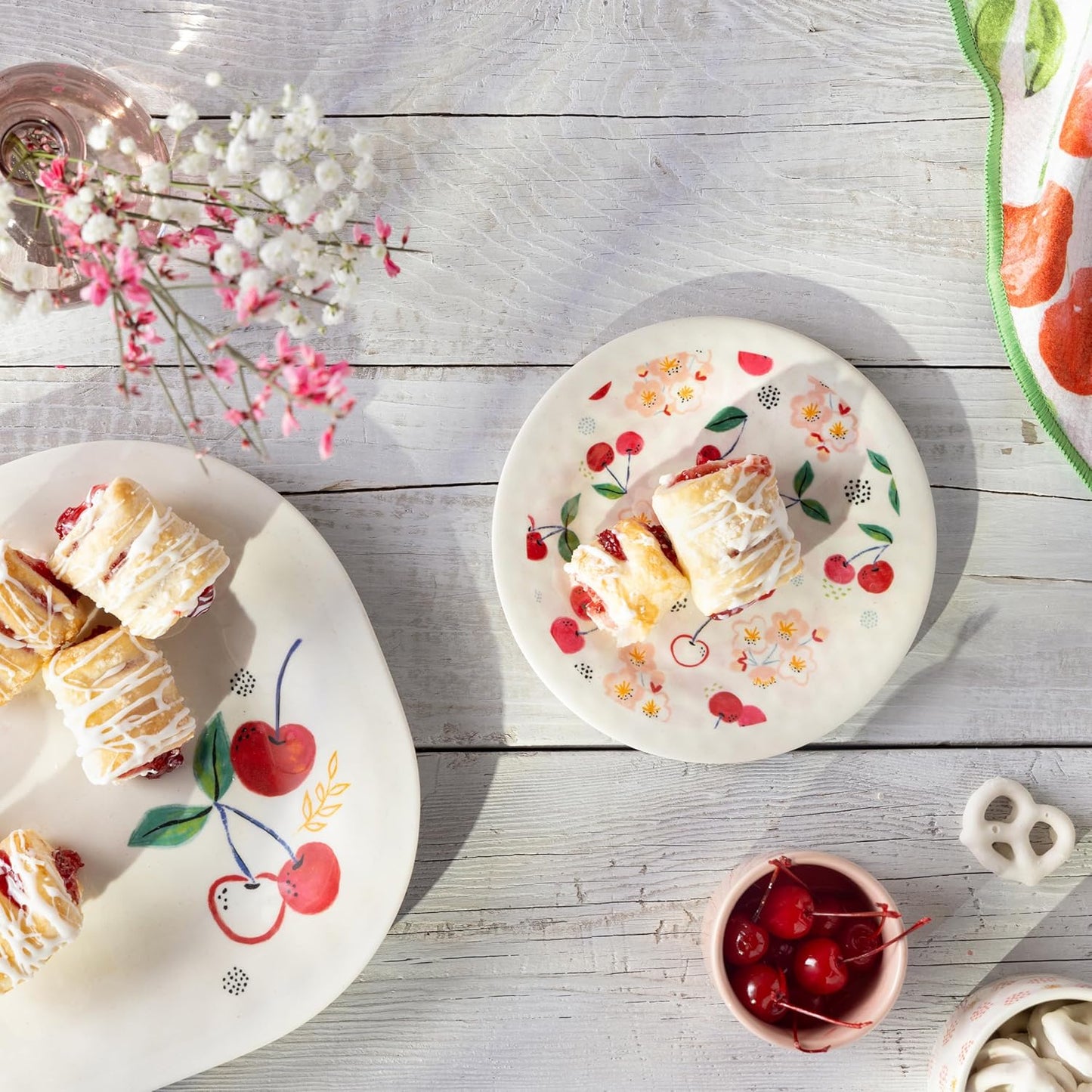 DEMDACO Rectangular Serving Tray Party Platter for Snacks and Appetizers Large 9 x 16 Inch Melamine Cherry Blossom