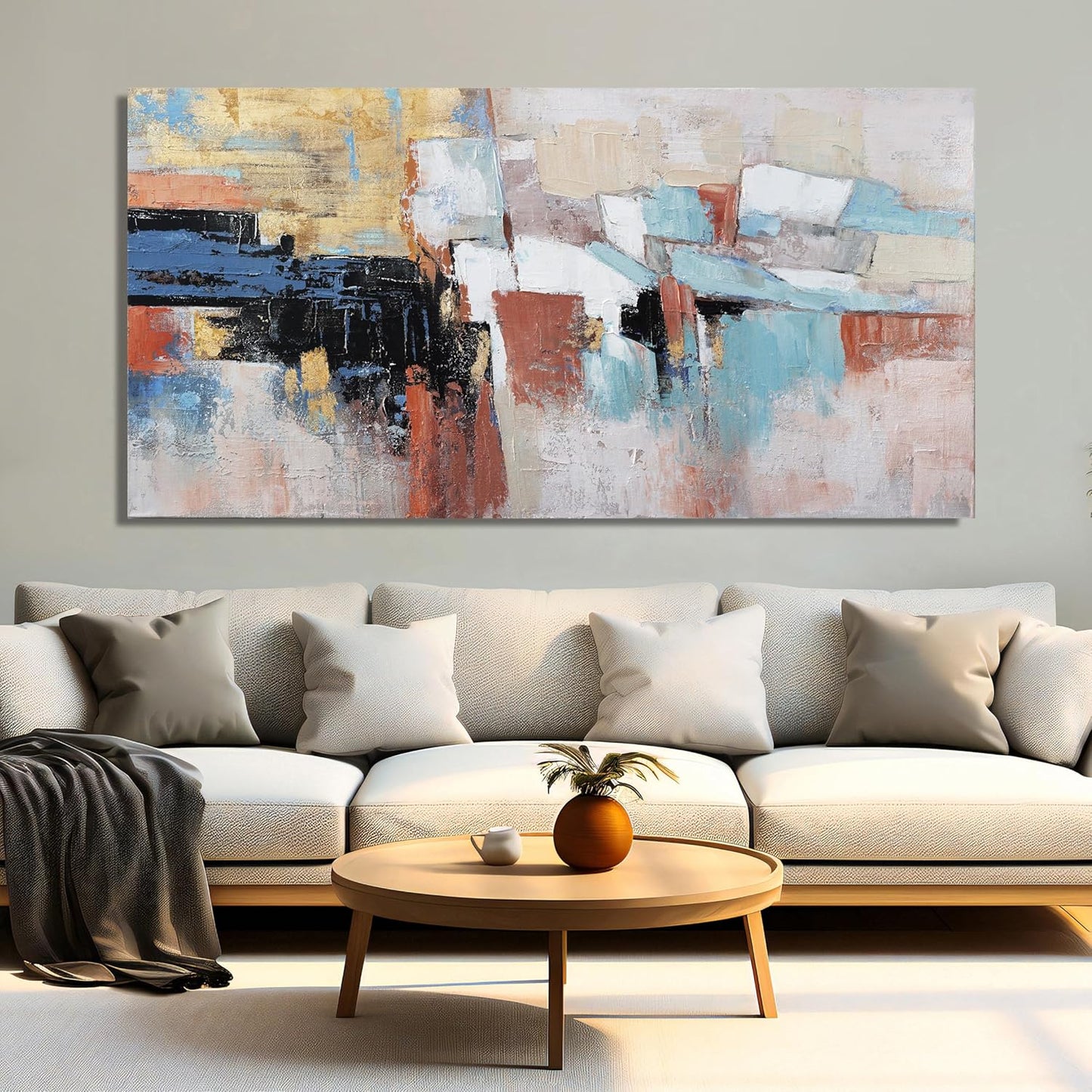 Canvas Wall Art Decor Large Wall Art For Living Room Abstract Art Blue Gold Wall Art Decor Large Canvas Art Work Colorful Abstract Wall Art Prints For Bedroom Office Kitchen Wall Decor 29"x58"