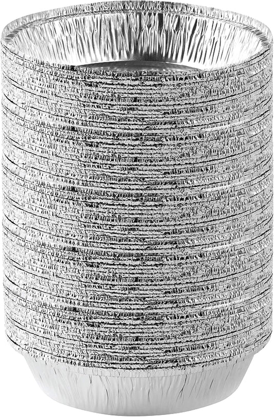 PLASTICPRO 7'' Inch Round Tin Foil Pans Disposable Aluminum, Freezer & Oven Safe - For Baking, Cooking, Storage, Roasting, & Reheating, Pack of 50