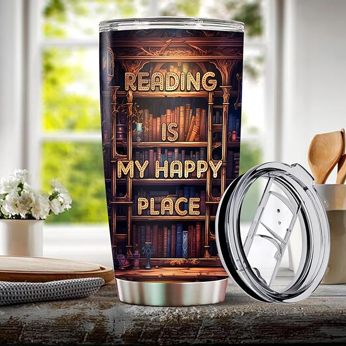 Personalized Book Lovers Tumbler Gifts for Librarian Book Lover Women Readers Bookworm 20oz Travel Cup Coffee Bookshelf Mug Stainless Steel Insulated with Lid