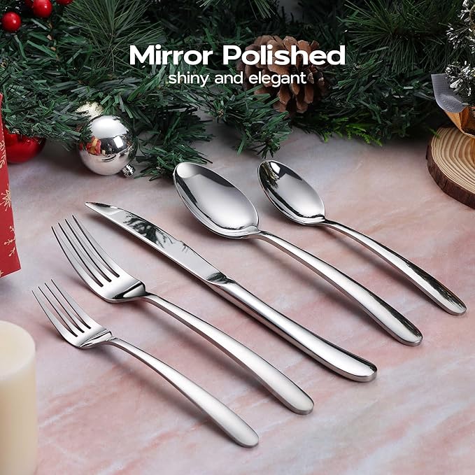 Onader 65 Piece Heavy Duty Silverware Set with Serving Utensils, Stainless Steel Flatware Cutlery Set for 12