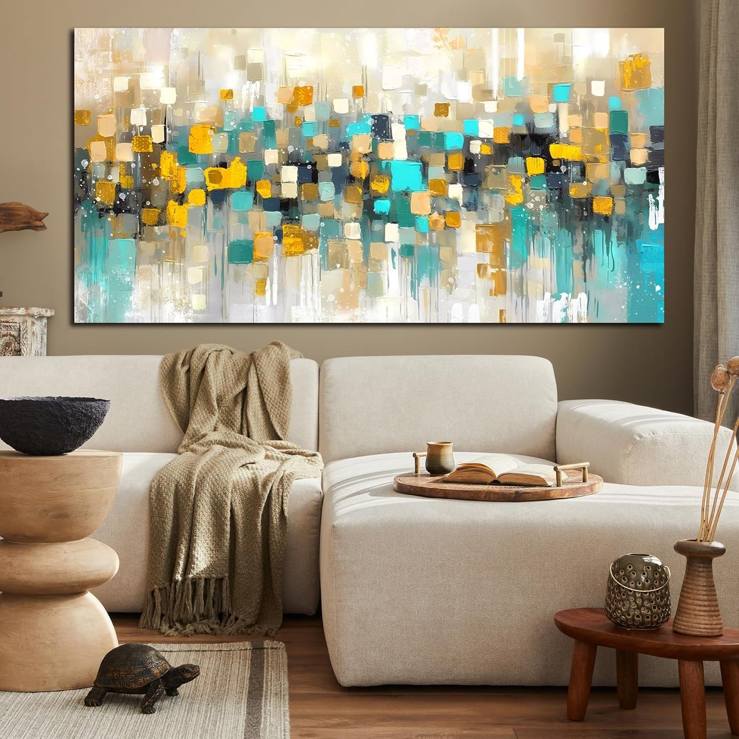 LAOTOART Abstract Wall-Decor Living Room - Yellow Art Work for Wall Decor - Extra Large Wall Art Ready to Hang Size 29" x 59"