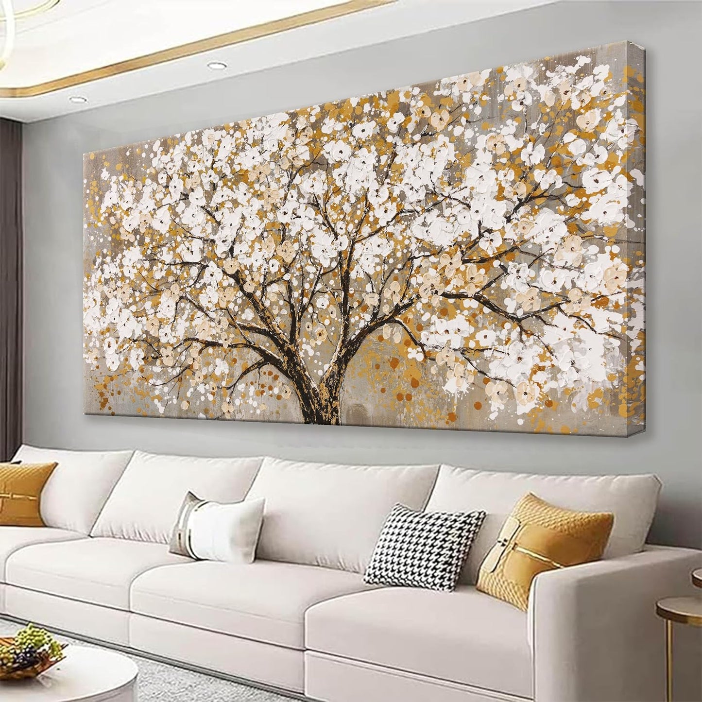 Large Wall Art For Living Room Gold Abstract Tree Of Life Modern Artwork Canvas Art Wall Decor Painting Tree Pictures Home Wall Decor Ready To Hang For Bedroom Decor 29" X 58"