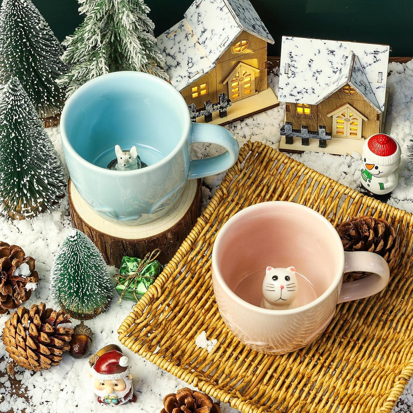 German Shepherd Dog Ceramic Cup Hidden 3D Animal Inside Mug,Cute Cartoon Handmade Figurine Mug,Christmas Birthday Surprise for Friends Family or Kids (Blue German Shepherd)