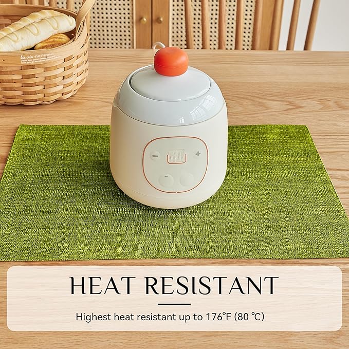 Softalker Faux Linen Placemats Set of 6-12 x 18 Inch, Heat Resistant Double Layered Durable Burlap Farmhouse Place Mats, Non-Slip Washable Rustic Table Mats for Dining, Kitchen, Party（Lime Green