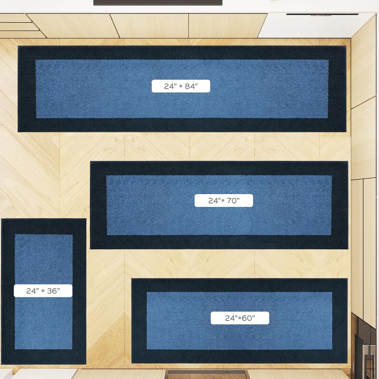 Machine Washable (24" x 36"+ 24" x 60"') Runner Rugs Set of 2, Non Slip Kitchen Mats for Floor, Absorbent Entryway Rug for Kitchen, Bedroom, Hallway, Bathroom, Door (Roll Packing)