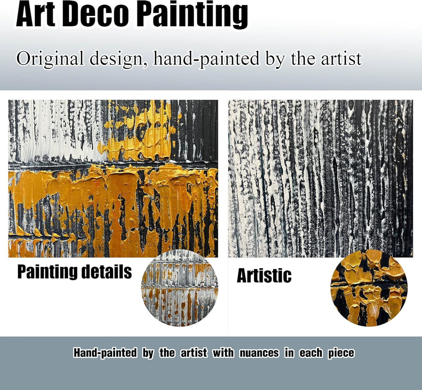 Abstract Hand Painted Wall Art for Living Room - Black and White Pictures Wall Decor for Office -Large Modern Framed Wall Art Size 29" x 59"