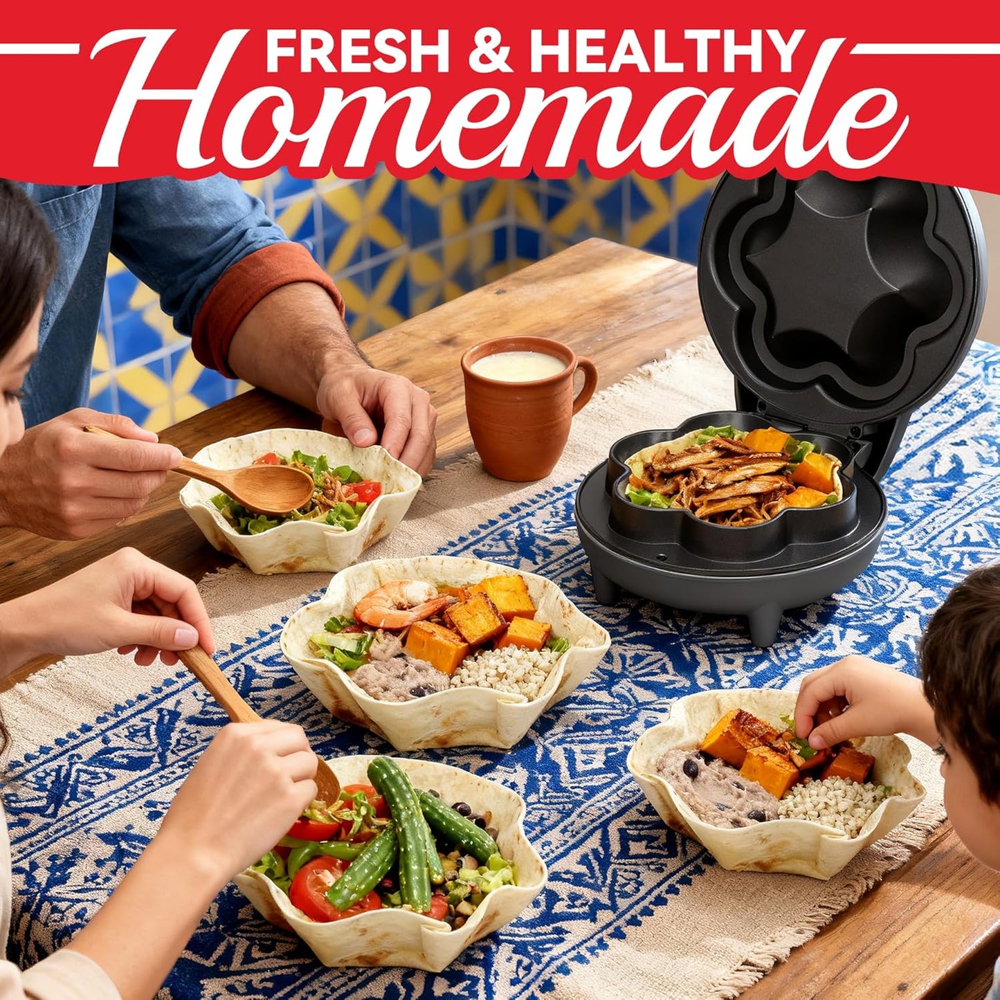 SurgarWhisk Tortilla Bowl Maker, Quesadilla Maker, Taco Tuesday Kit With Tostada Shells Mold Bowls, Taco Shell Mold Bowls Perfect For Baked Taco Bowls, Taco salad, Tostadas, 7-inch tortillas, Graphite