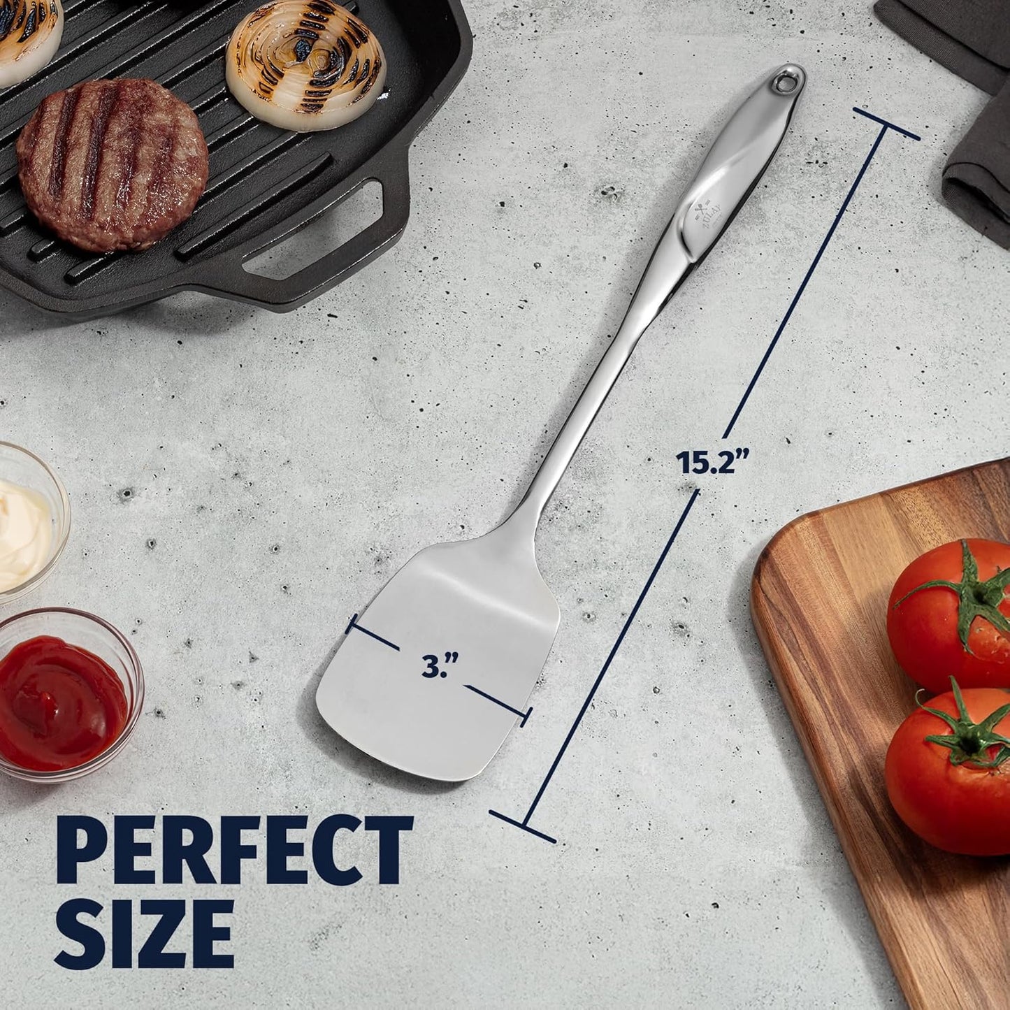 Zulay Kitchen Stainless Steel Solid Turner - 15” Large Metal Spatula for Cooking, Frying & Grilling - Durable, Heat-Resistant & Dishwasher Safe Kitchen Utensil for Everyday Use