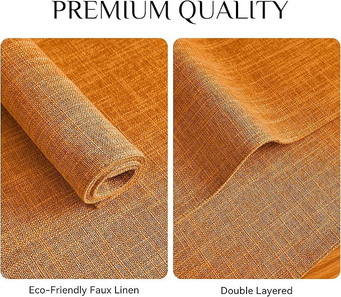 Softalker Faux Linen Placemats Set of 12-12 x 18 Inch, Heat Resistant Double Layered Durable Burlap Farmhouse Place Mats, Non-Slip Washable Rustic Table Mats for Dining, Kitchen, Party（Orange