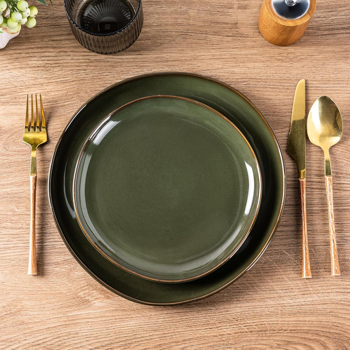 AmorArc Ceramic Dinnerware Sets,Handmade Reactive Glaze Stoneware Plates and Bowls Set,Highly Chip and Crack Resistant Dishware | Dishwasher & Microwave Safe Dishes,Service for 4(12Pcs)