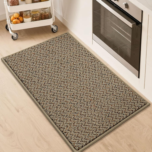 COSY HOMEER Kitchen Rugs 20"x32" Non-Slip Kitchen Mats for Floor Absorbent Stain Resistant Kitchen Floor Mat Machine Washable Rugs for Kitchen,Hallway,Sink,Taupe