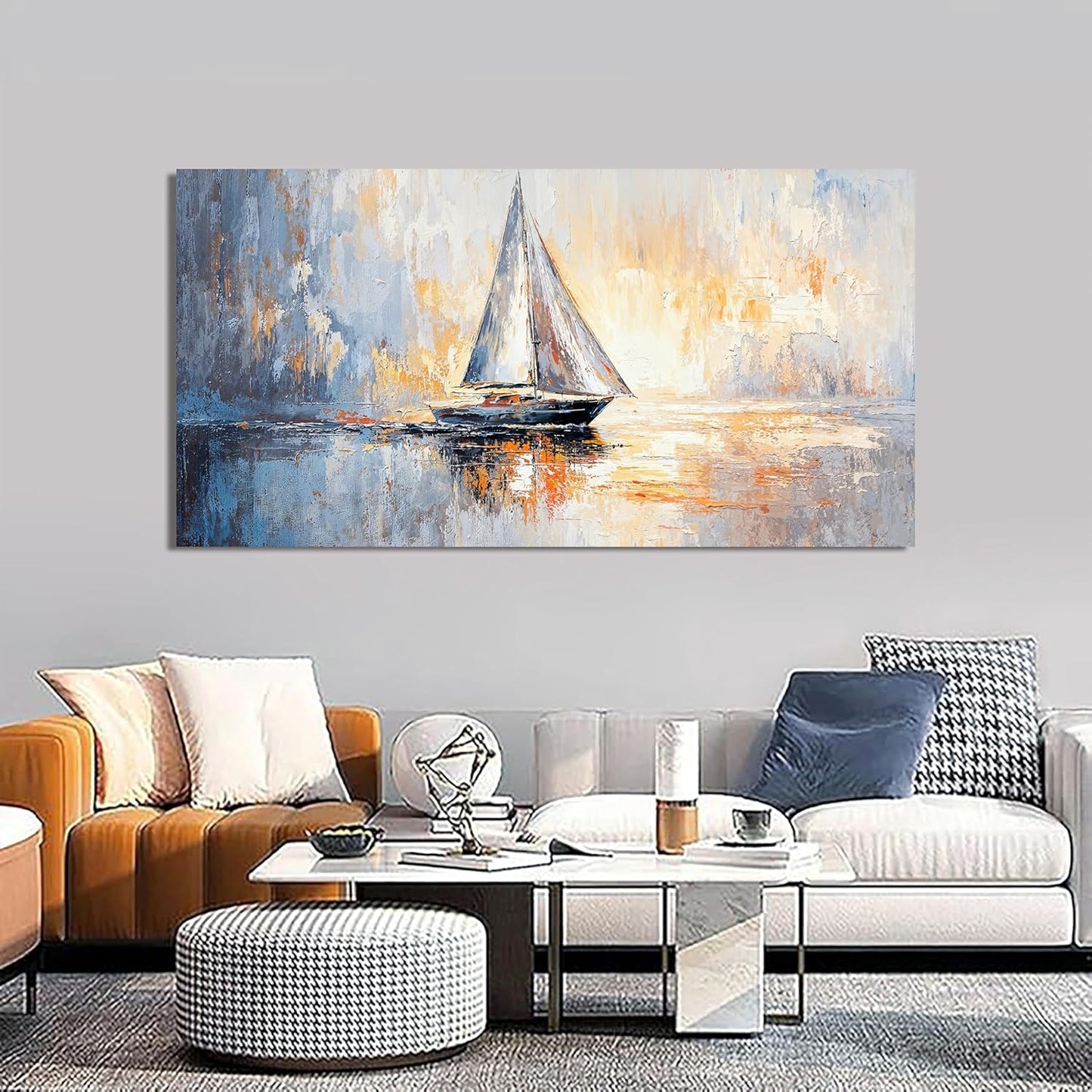 Canvas Wall Art Decor Large Canvas Art Wall Decor Wall Pictures for Living Room Coastal Minimalist Wall Art Large Artwork for Walls Modern Gold Wall Art Prints Bedroom Office Wall Art Decor 24" X 48"
