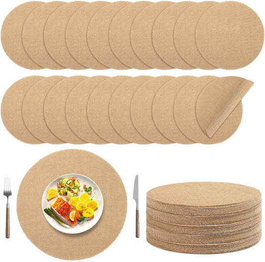 50 Pieces Burlap Placemats 15 Inch Round Reusable Brown Table Mats Natural Jute Fibers Placemats Bulk Circle Rustic Table Decorations for Dining Wedding Holiday Farmhouse Supplies