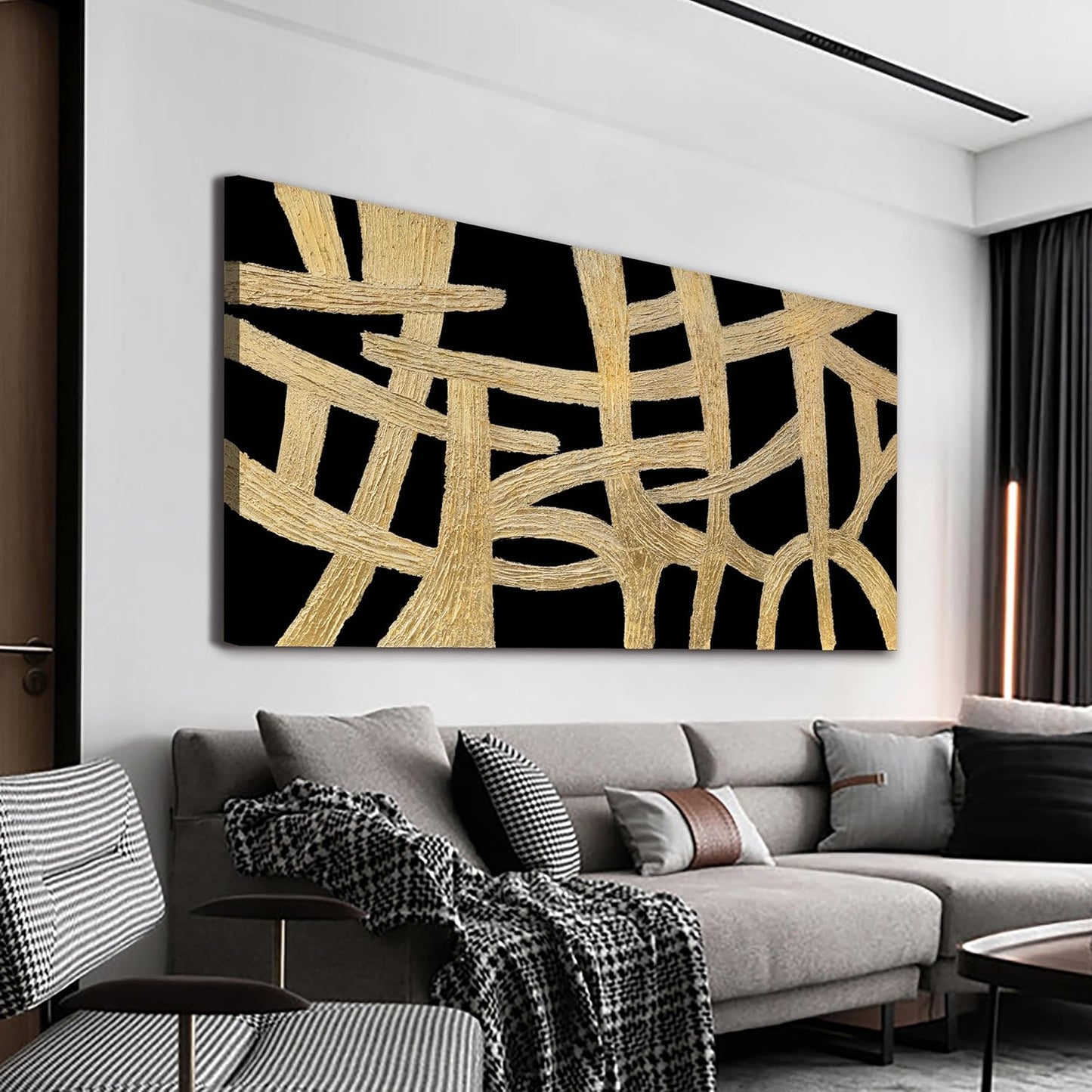 YISXINOAG Abstract Wall Art Small Size Black And Gold Wall Art Home Wall Decor Artwork Modern Canvas Art Wall Decor Painting Prints Pictures For Bedroom Office Artwork 20"X 40"