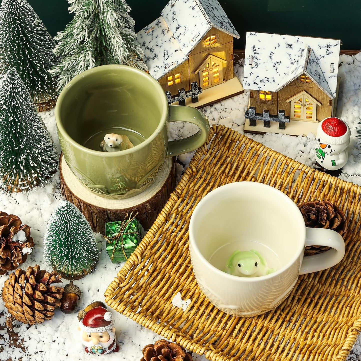 Frog Ceramic Cup Hidden 3D Animal Inside Mug,Cute Cartoon Handmade Figurine Mug,Christmas Birthday Surprise for Friends Family or Kids (Cream Frog)