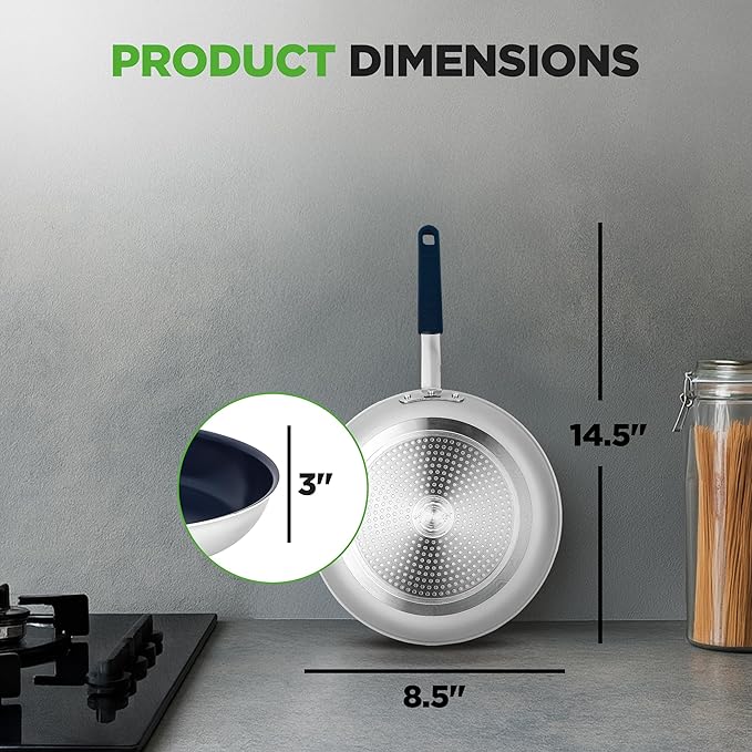 NutriChef 8" Small Fry Pan - Small Skillet Nonstick Frying Pan with Silicone Handle, Ceramic Coating, Blue Silicone Handle, Stain-Resistant, And Easy To Clean, Professional Home Cookware