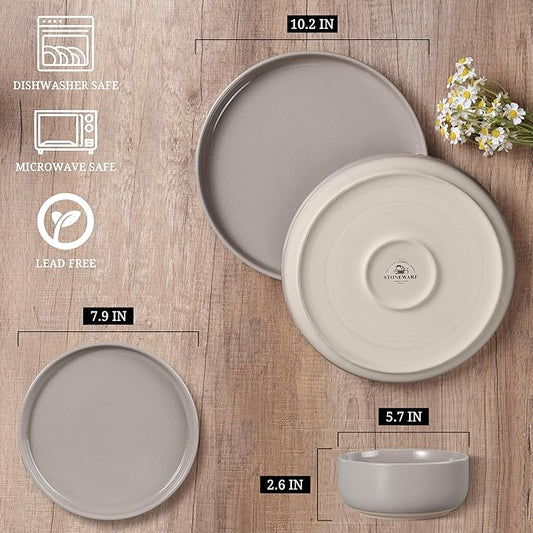 HaWare Stoneware Dinnerware Sets, 12-Piece Plates and Bowls Set for 4, Dishes Set for Home Restaurant, Speckled Cream Coffee