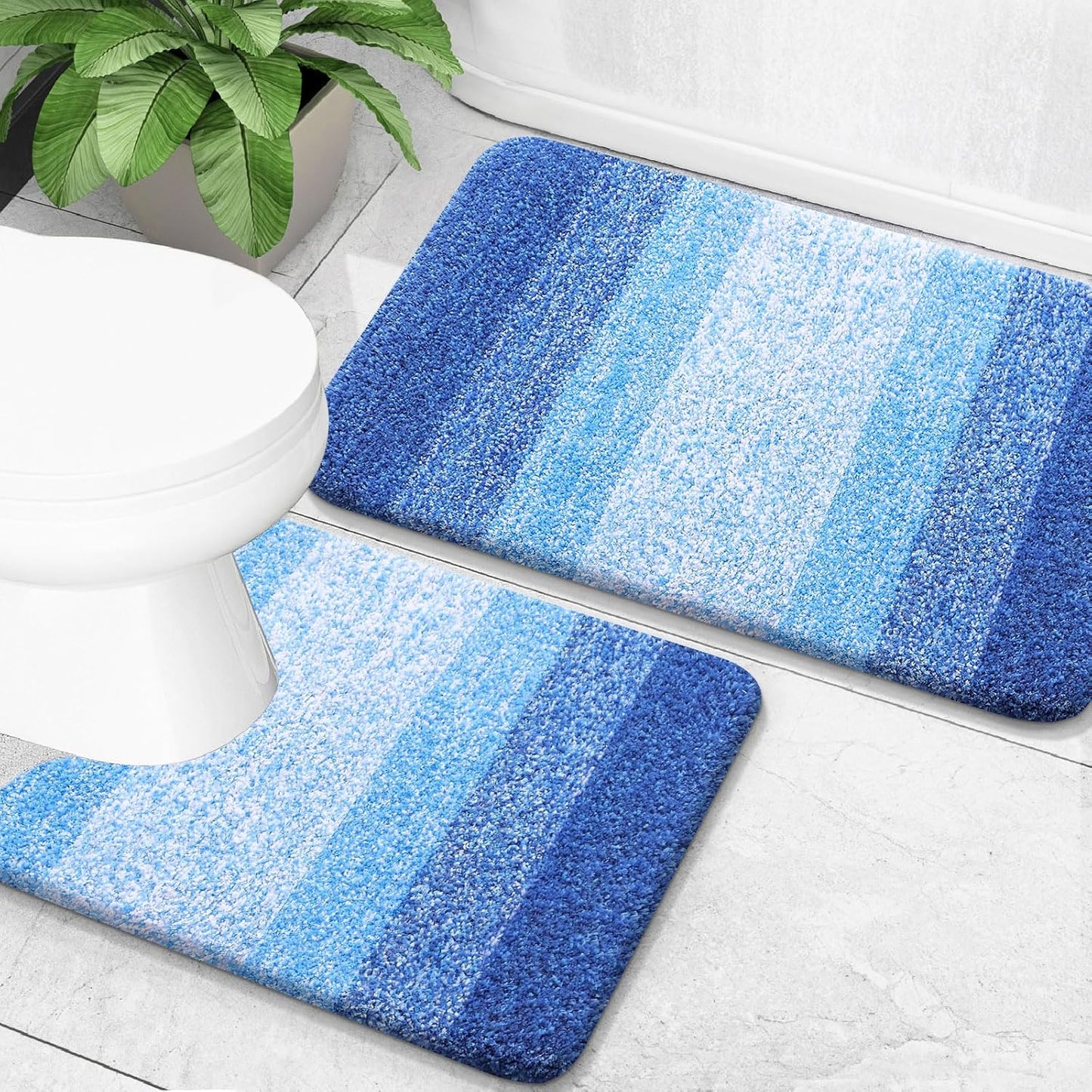 OLANLY Bathroom Rug Set 2 Piece, Soft Absorbent Microfiber Bath Mats and U-Shaped Contour Toilet Rug, Non-Slip, Machine Wash Dry, Shaggy Bath Mats for Bathroom (30"x20"+24"x20", Light Royal Blue)