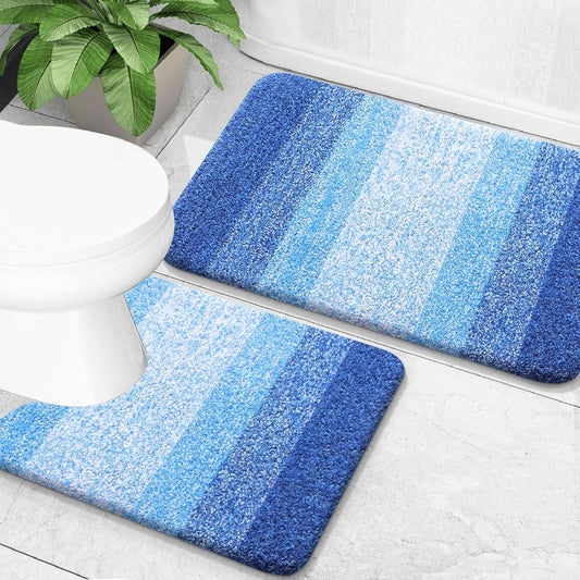 OLANLY Bathroom Rug Set 2 Piece, Soft Absorbent Microfiber Bath Mats and U-Shaped Contour Toilet Rug, Non-Slip, Machine Wash Dry, Shaggy Bath Mats for Bathroom (30"x20"+24"x20", Light Royal Blue)