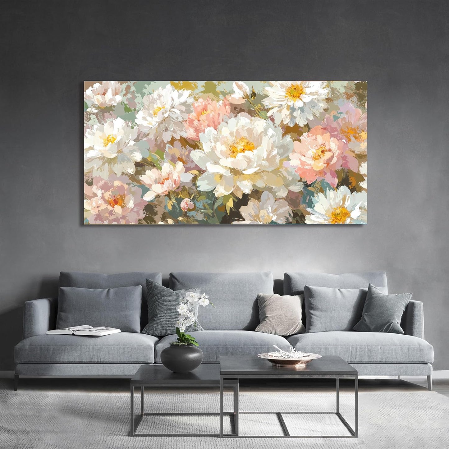 Canvas Wall Art Decor Large Wall Art for Living Room Colorful Flowers Wall Art Prints Artwork for Walls Oversized Botanical Wall Art Pictures Modern Canvas Art Wall Decor Bedroom Office Decor 29"X58"