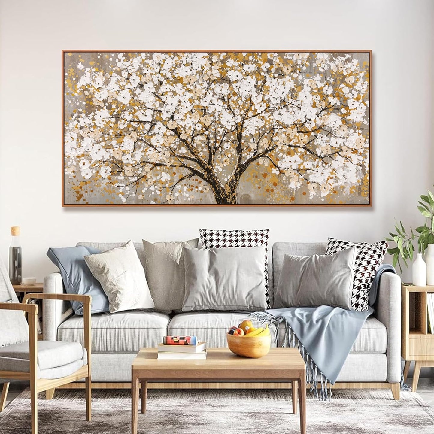 Wall Art Gold Nature Tree Of Life Abstract Canvas Painting Picture Modern Wall Art Print Landscape Artwork Framed For Living Room Bedroom Bathroom Office Home Decor 24" X 48"Painting