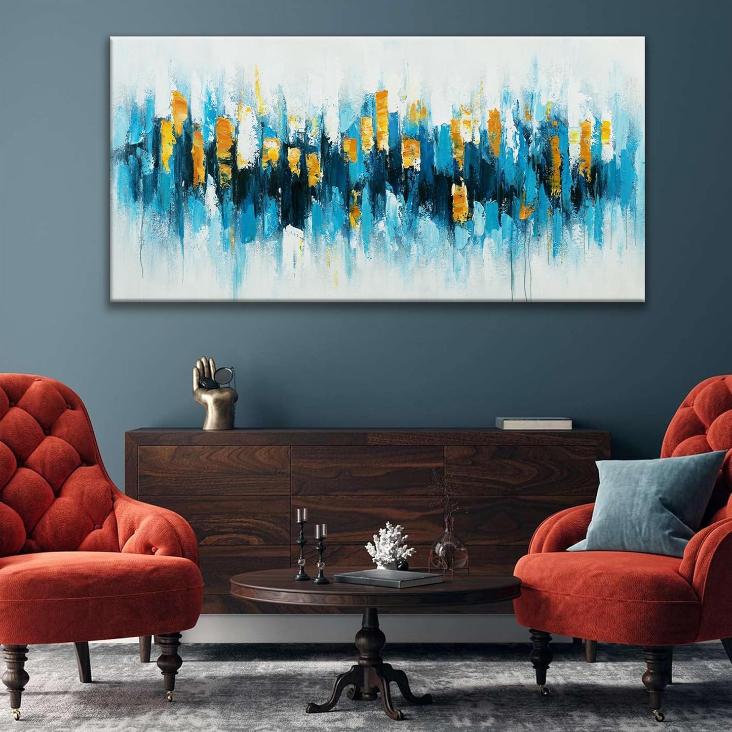 Abstract Wall Art Canvas Art Wall Decor For Living Room Decorations Large Blue And Gold Abstract Wall Decor White Abstract Wall Art For Home Bedroom Kitchen Office Artwork 29x58 Inch