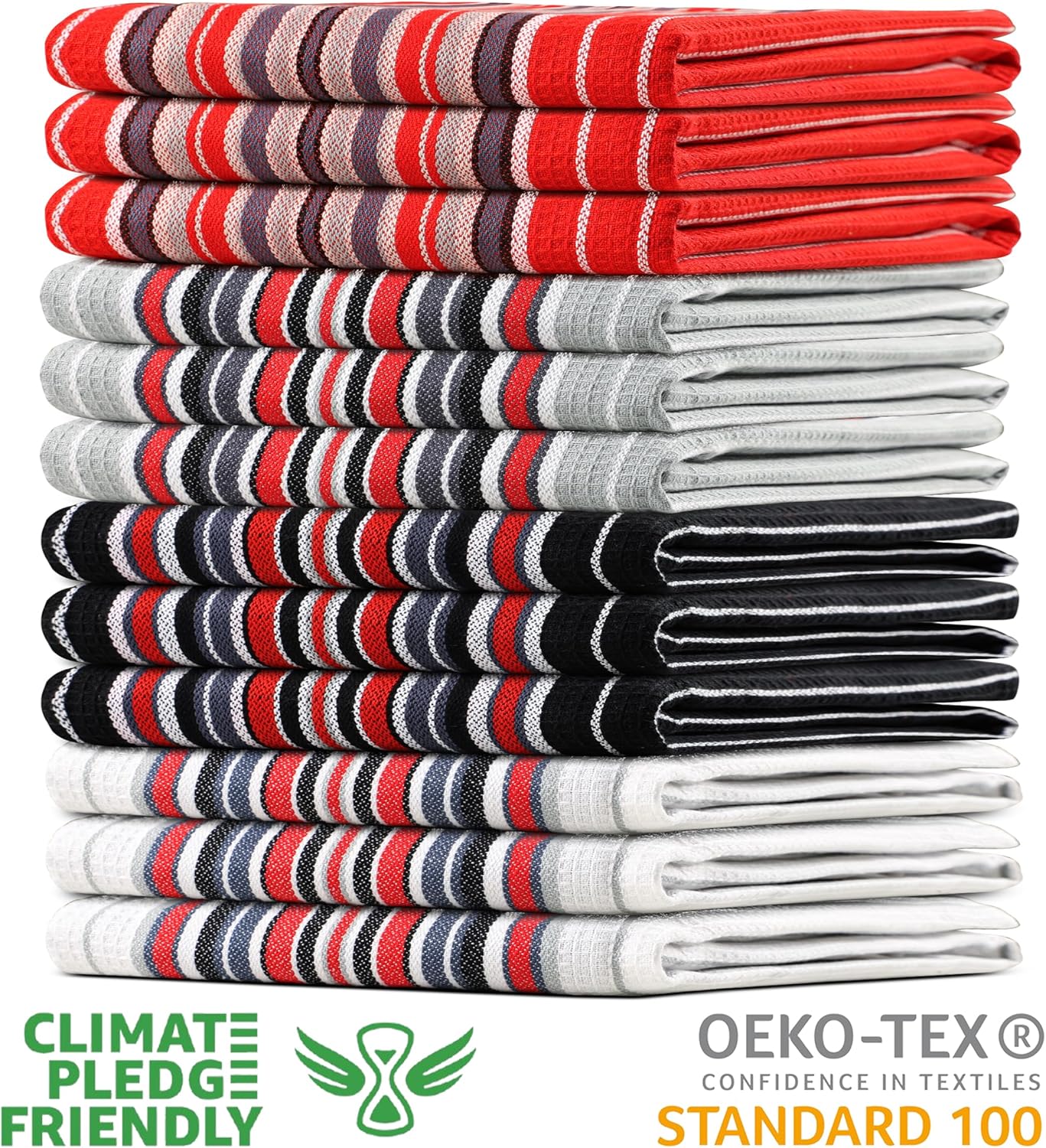 Urban Villa Kitchen Towels (20x30 Inches 12 Pack) Extra Large Premium Salsa Stripes Dish Towels for Kitchen Dish Cloths Highly Absorbent 100% Cotton Kitchen Hand Towels with Hanging Loop Tea Towels