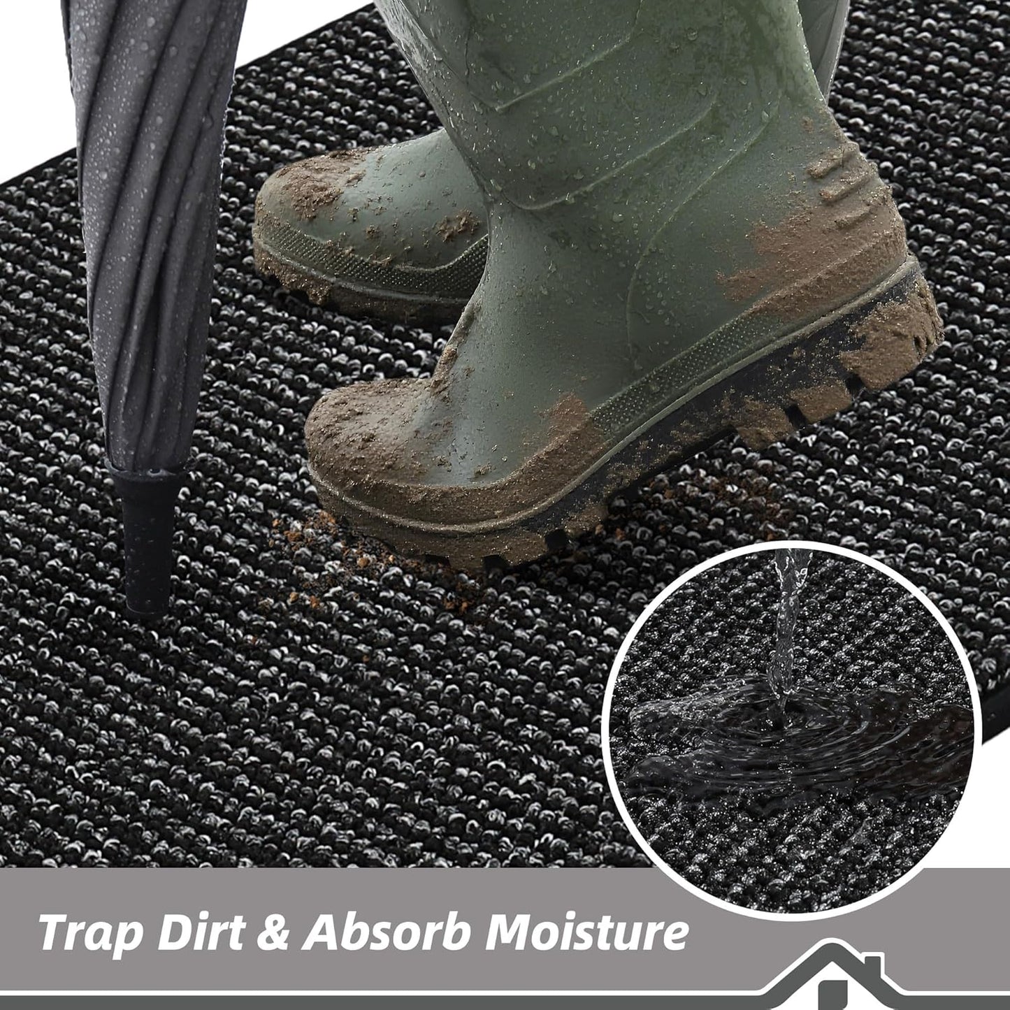 BEQHAUSE Dirt Trapper Door Mat 20" x 32", Non-Slip Washable Doormats Entrance Mat, Dirt Resistant and Absorbent Welcome Mat, Low Profile Floor Mats for Front Back Door and Entryway, Black