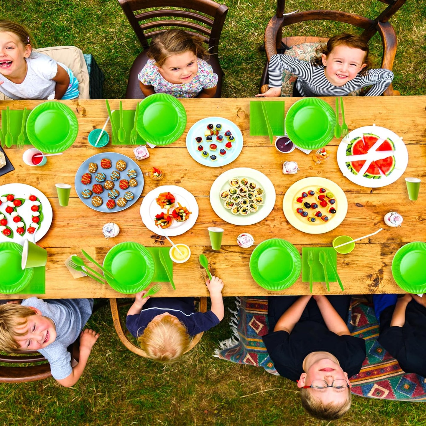 210pcs Grass Green Paper Plates Disposable Tableware Party Supplies- Includes 9" Dinner Plates, 7" Dessert Plates, 9oz Paper Cups, Napkins, Plastic Forks, Knives And Spoons For All Holiday Parties