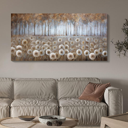 Large Brown Dandelion Canvas Wall Art for Living Room - Tree Theme Picture Modern Framed Prints Artwork Ready to Hang for Bedroom Home Decor - Size 24x48 IN