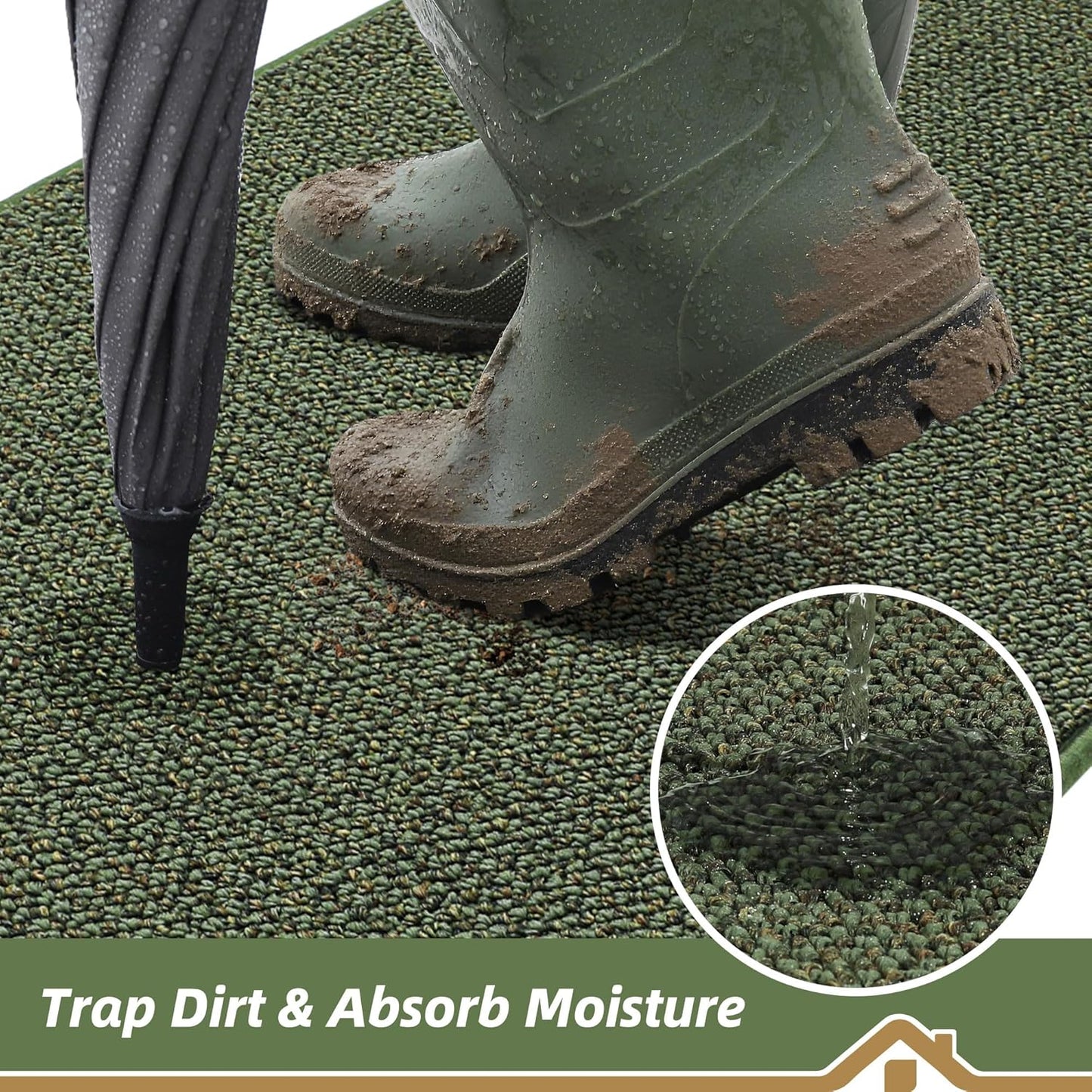 BEQHAUSE Dirt Trapper Door Mat 32" x 48", Non-Slip Washable Doormats Entrance Mat, Dirt Resistant and Absorbent Welcome Mat, Low Profile Floor Mats for Front Back Door and Entryway, Green