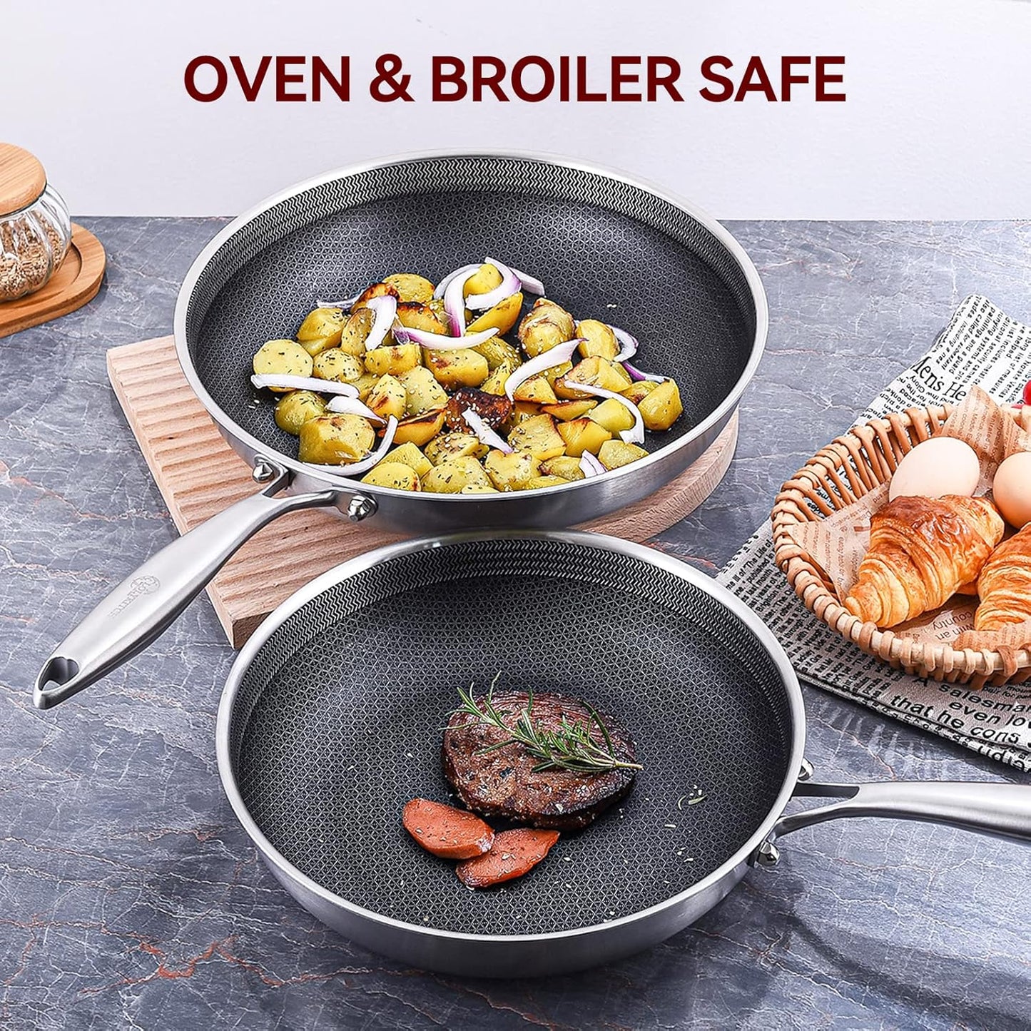 LOLYKITCH 10 Piece Kitchen Cookware Set,Hybrid Tri-ply Stainless Steel Pots and Pans Set,Induction Cookware,Heavy Duty,Dishwasher and Oven Safe.