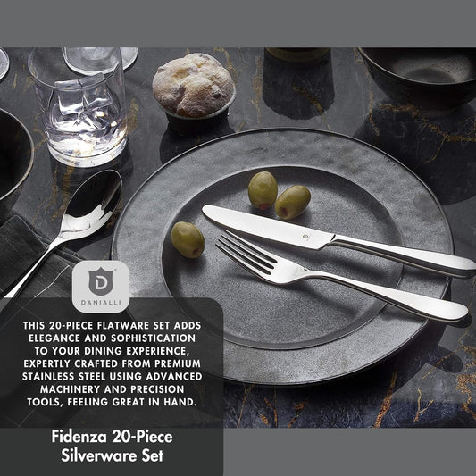 Silverware Set for 4 – 18/10 Stainless Steel Flatware, Mirror Finish, Dishwasher Safe, Heavy-Duty, Rust Resistant, Elegant Cutlery (20-Piece Set, Fidenza)