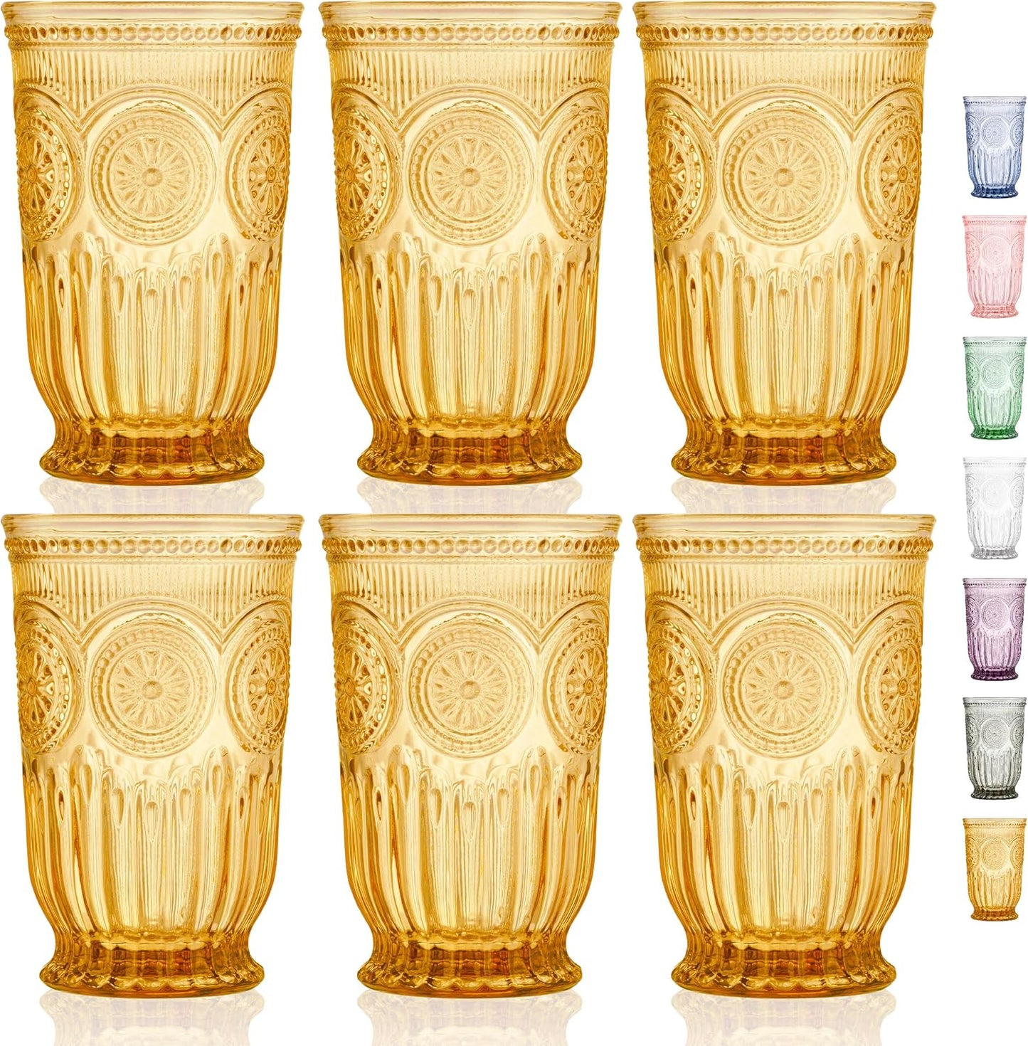 Yungala Amber glassware set of 6 highball amber drinking glasses dishwasher safe colorful vintage glassware for water or cocktails in colorful drinkware perfect for a fall table setting